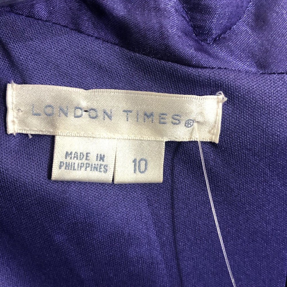 London Times Sheath Dress Size 10 Ruffle Trim Tiered Purple V Neck - Picture 7 of 8